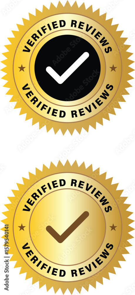 Naklejka premium Verified Reviews Gold Badges with Checkmark Icon Vector