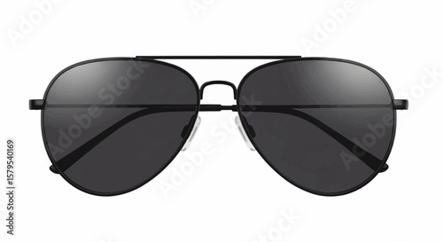 Classic Aviator Sunglasses: A Realistic Image Featuring Dark Opaque Lenses and Thin Black Frames with a Straight Brow Bar on a Plain White Background
