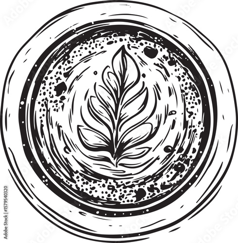 black and white vector illustration of cappuccino view from above