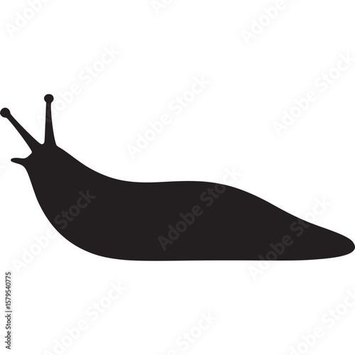 A silhouette of a slug with two antennae on a light gray background in a simple illustration on transparent background
