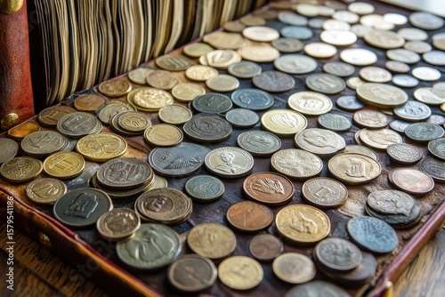 Numismatic album page featuring various coins