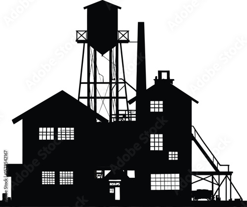 Black factory building silhouette vector image industrial architecture design illustration graphic resource