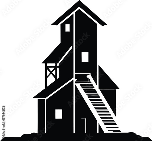 Black silhouette of old western style building vector illustration design for logo and graphic
