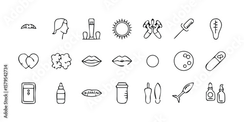 Set of 20 minimalist beauty and skincare icons vector