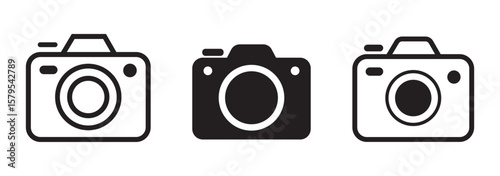 camera icon set. camera photo icon symbol, snapshot sign . line outline icons, flat style