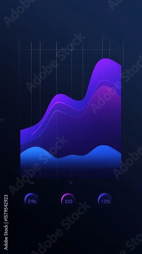Gradient Abstract Graph with Grid Lines, 0% and 1280 Counters on Dark Background