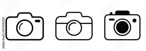 camera icon set. camera photo icon symbol, snapshot sign . line outline icons, flat style