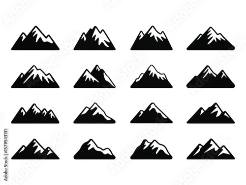 Mountain vector logo set template including modern minimalist designs perfect for outdoor brands adventure companies hiking clubs and travel businesses in scalable vector format
