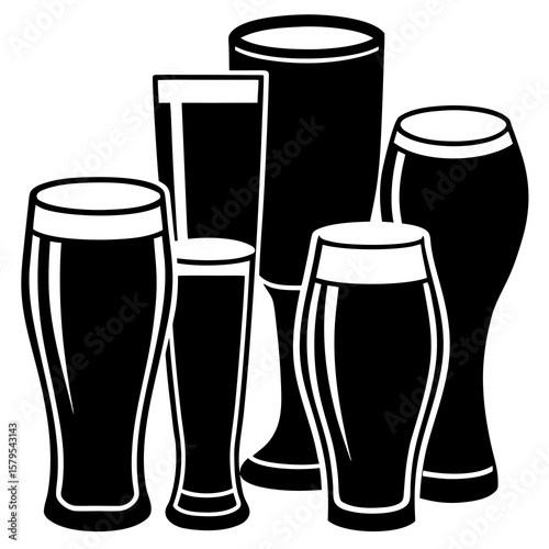  six distinct silhouettes of beer glasses, 