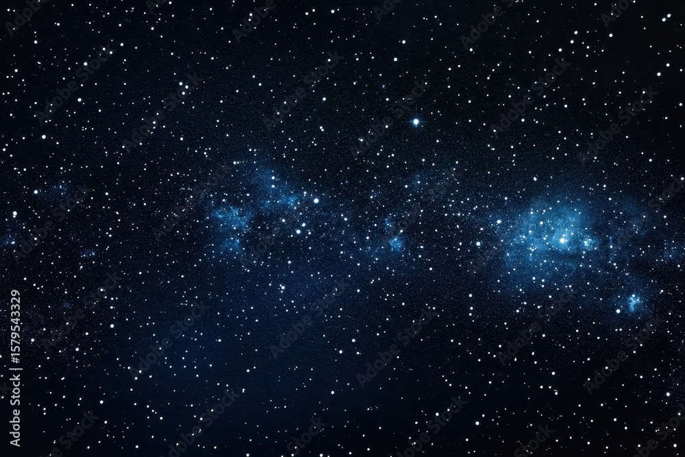 Fototapeta premium Panoramic astrophotography of a deep blue star filled sky featuring numerous stars nebula