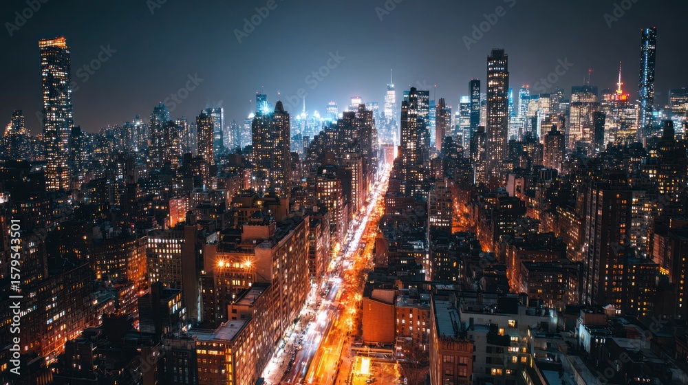 Obraz premium Night cityscape panorama of a major city