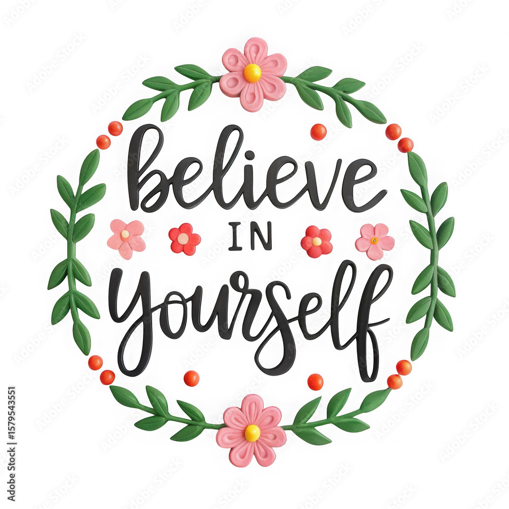 Obraz premium Believe in yourself floral wreath motivational typography