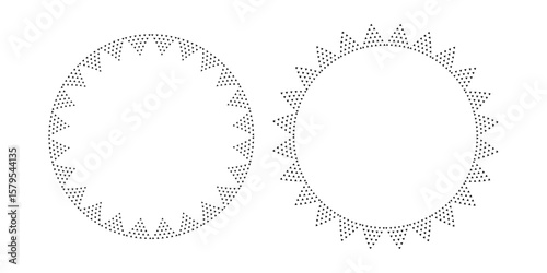 Design Elements Set. Radial Geometric Circle Triangle Dots Patterns for Decorative Round Frames. 