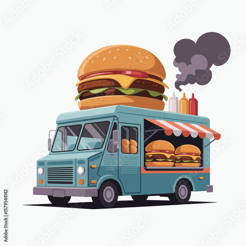 Classic Burger Food Truck with Giant Burger