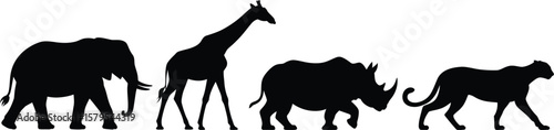 African wildlife animals elephant giraffe rhinoceros cheetah silhouette