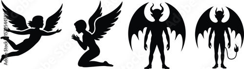 Angels and devils silhouette collection with wings and horns