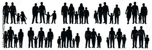 People family and parent silhouettes set large vector pack isolated on white background