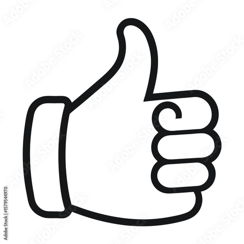 Simple clean outline vector icon of a thumbs up emoji hand. Perfect for social media graphics, approval visuals, feedback icons, positive reactions, and encouragement symbols.