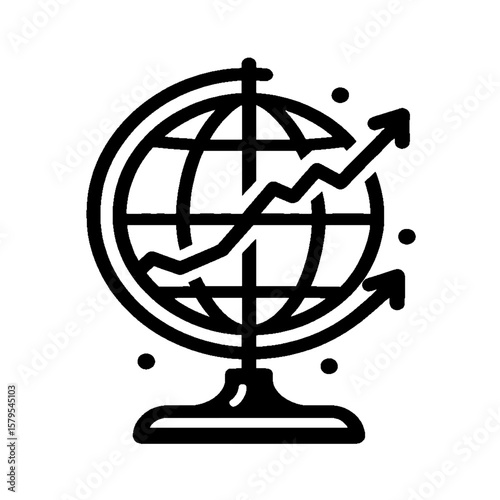 Globe with Growth Arrow in Monochrome
