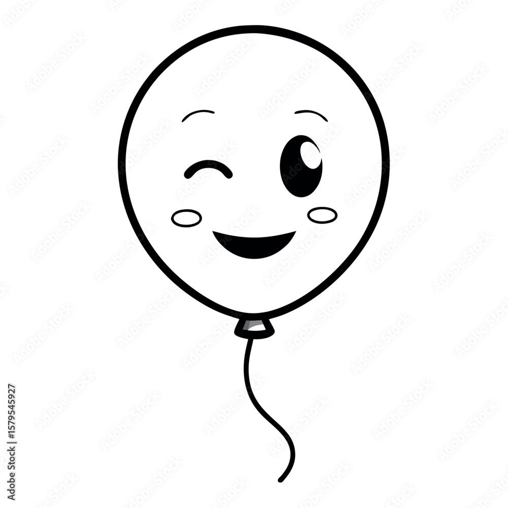 Fototapeta premium Vector illustration of a single balloon with a winking emoji face. Perfect for party graphics, celebration visuals, fun emoji decorations, birthday designs, and festive event symbols.