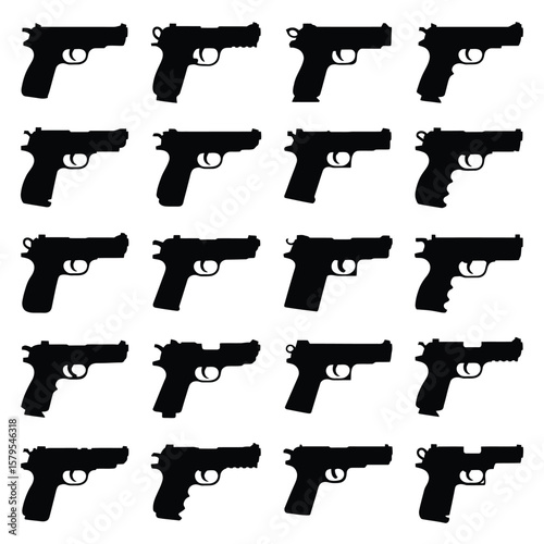 Silhouette Illustrations of Various Pistols