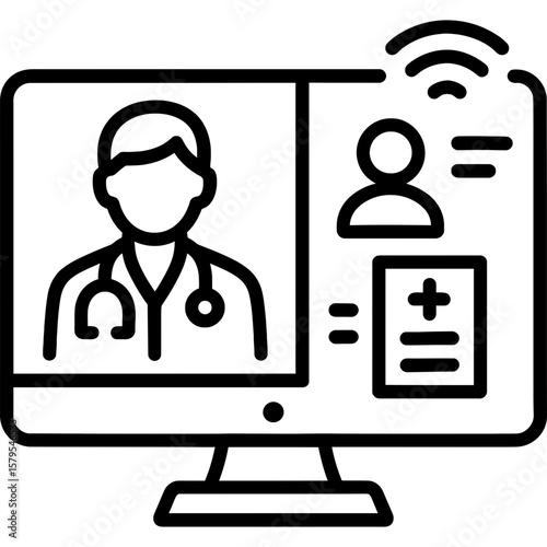 Video consultation screen outline icon vector
