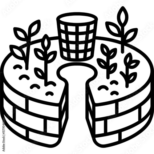 Keyhole garden bed outline icon vector