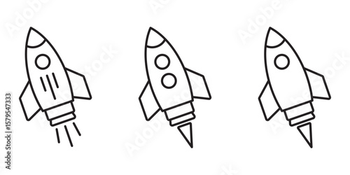 Modern minimalist rocket icon with flat design isolated on white background in high resolution