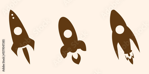 Set of rocket vector icons. Launch spaceship or spacecraft. Rocket fast flying for space. New business start up.