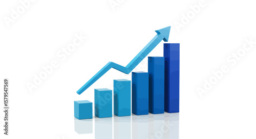 Minimalist 3D Blue Bar Graph with Growth
