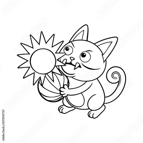A Halloween monster blowing balloon cat animal figure kids coloring book Vector illustration