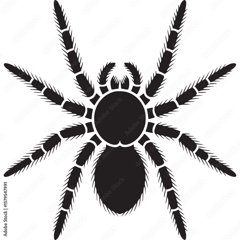 Fototapeta premium A simple black spider illustration with eight legs on a white background in a vector format on transparent background