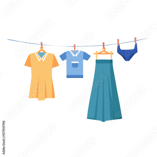 Laundry on a Line Isolated ...