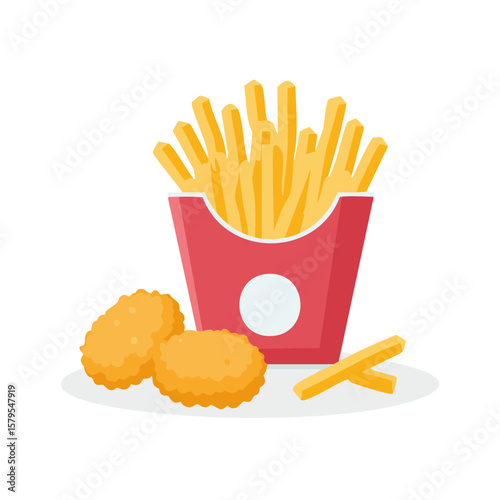 Chicken Nuggets and French Fries Isolated on a Transparent Background 