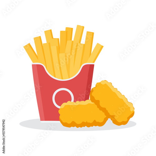Chicken Nuggets and French Fries Isolated on a Transparent Background 