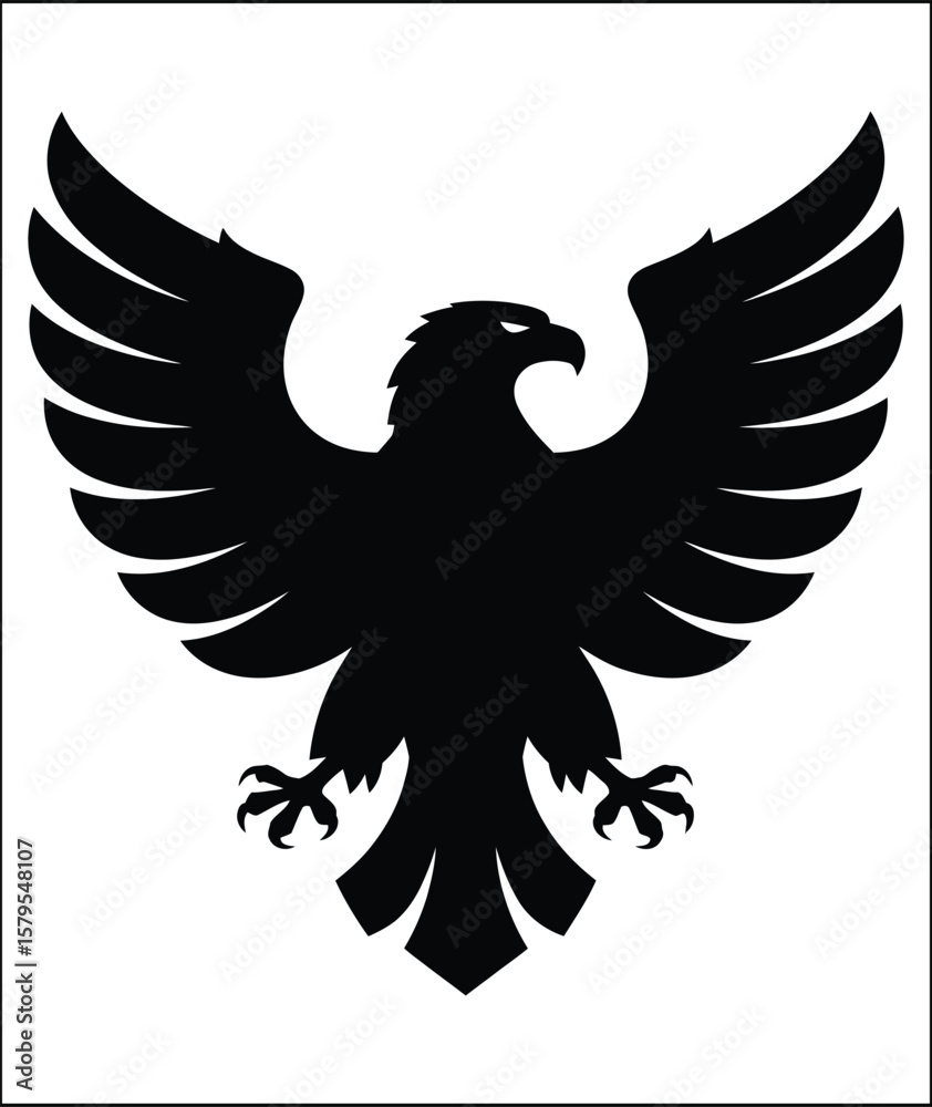 Fototapeta premium Heraldic Eagle Silhouette with Spread Wings Ideal for Crests Logos and Graphic Design