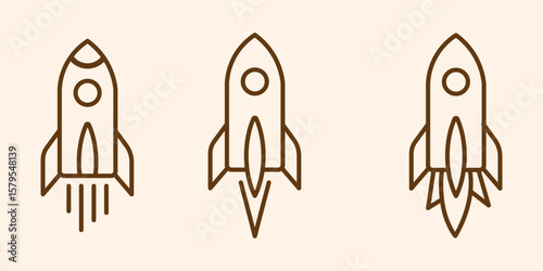 Set of rocket vector icons. Launch spaceship or spacecraft. Rocket fast flying for space. New business start up.