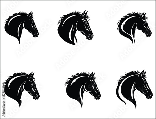 Elegant Horse Head Silhouette Pattern on White Background for Textile Wallpaper and Design Projects