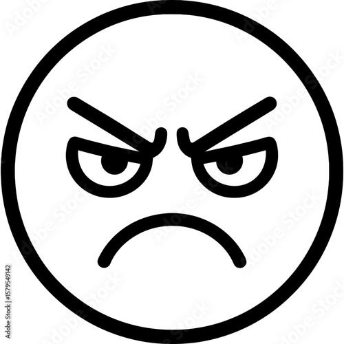 Angry scowling face outline icon vector