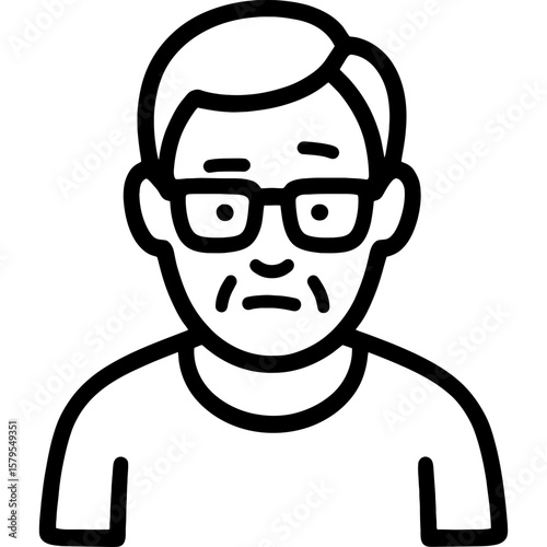 Middle-aged person with reading glasses outline icon vector