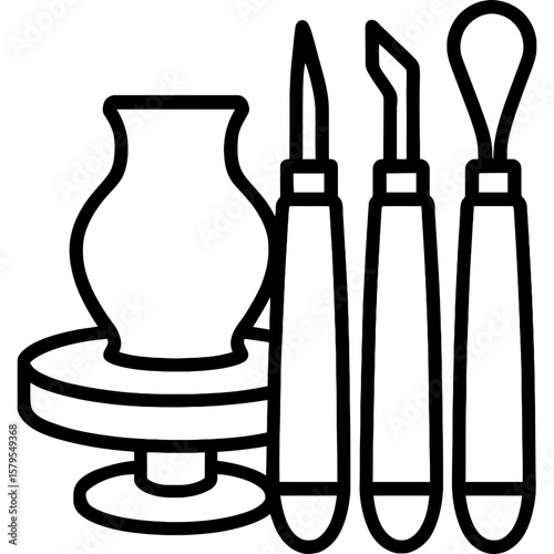 Pottery turning tools outline icon vector