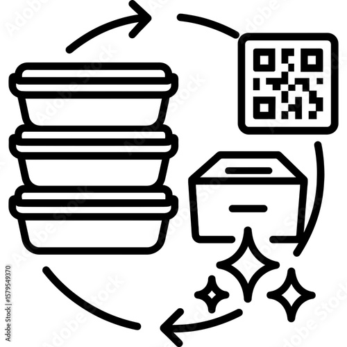 Reusable container system outline icon vector