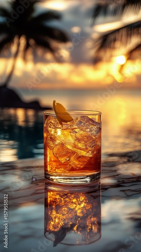 Relaxing at Sunset With a Refreshing Cocktail by the Poolside in a Tropical P...