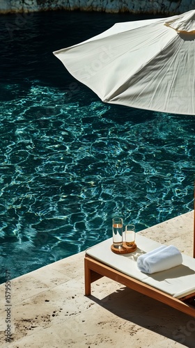Relaxing by the Serene Poolside With Refreshing Drinks in a Lush Garden Setting.