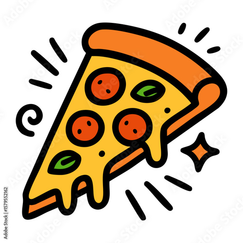 Pizza Slice with Pepperoni and Basil