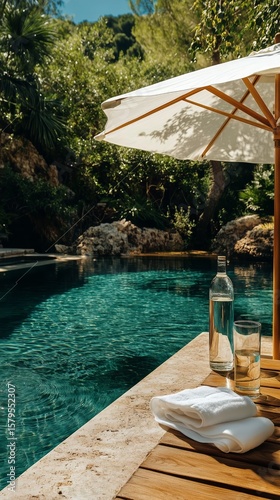 Relaxing by the Serene Poolside With Refreshing Drinks in a Lush Garden Setting