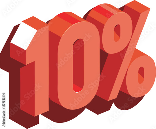Red 3d ten percent discount symbol isolated on a white background