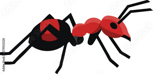 Red and black ant insect vector illustration with segmented body and antennae graphic design
