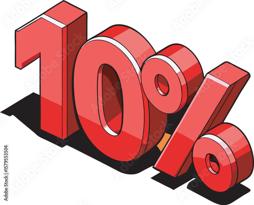 Bright red 3d ten percent discount symbol isolated on a white background