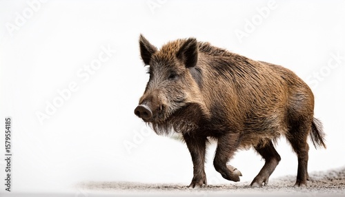 Wallpaper Mural a wild boar with coarse brown fur walks on a white background highlighting its natural features and sturdy build Torontodigital.ca
